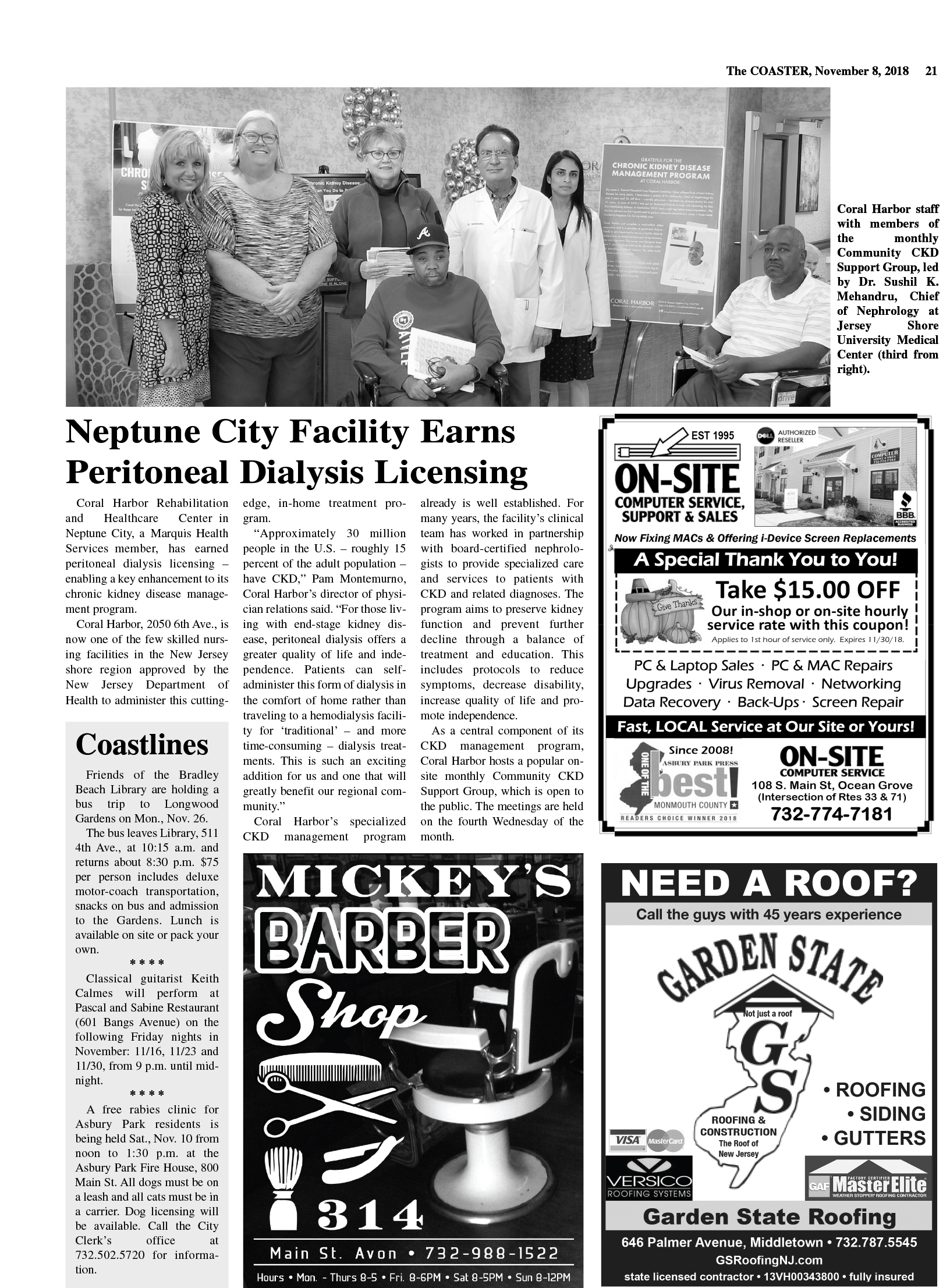 Featured in The Coaster Neptune City Facility Earns Peritoneal